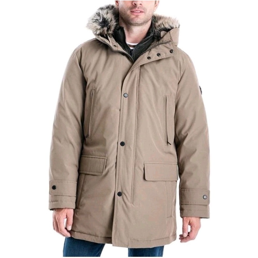 Michael Kors Men's Heavyweight Hooded Bib Snorkel Parka Coat Beige Sz Large $375